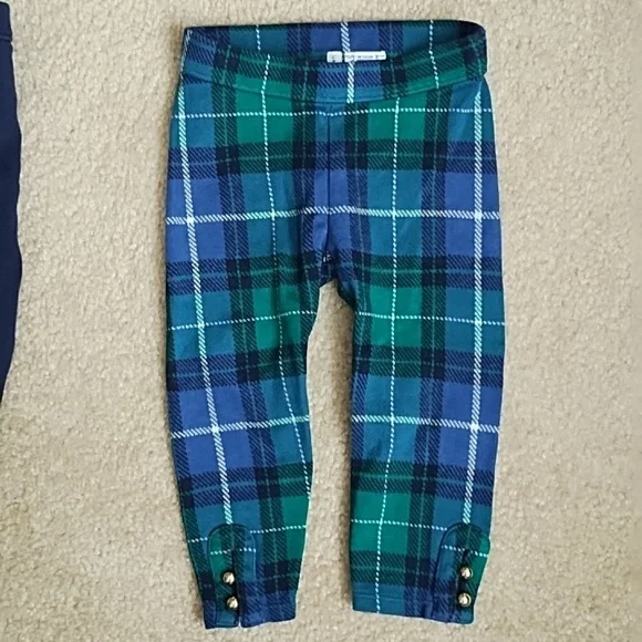 Janie And Jack Pants Set Of 2 Green Blue White Plaid Navy Girls 18 - 24 Months - Picture 3 of 10